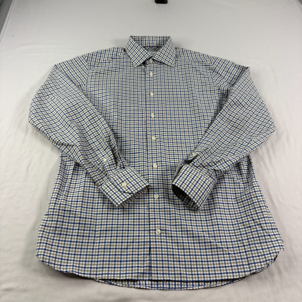 Eton Shirt Mens Medium Plaid Contemporary Button Up Cotton Linen Blend - Picture 2 of 9